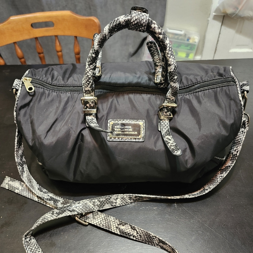 Guess Black and Snake Print Women's Crossbody Small Duffel Bag
